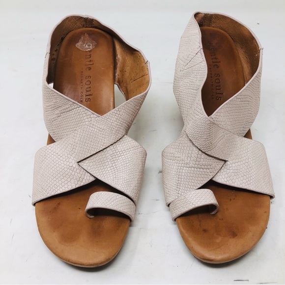 Gentle Souls Inna Snake Print Leather Wedge Sandals. - Picture 3 of 10